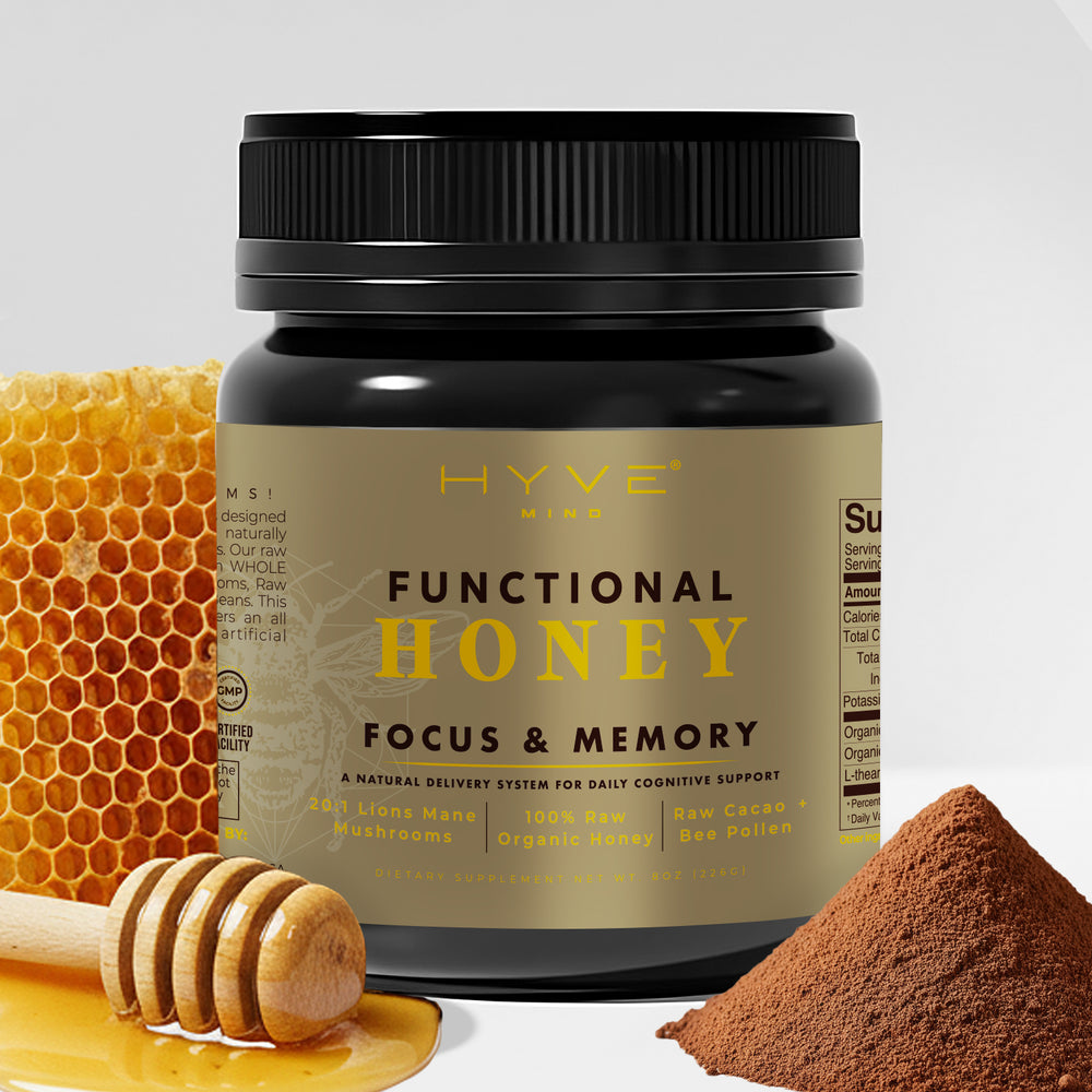 HYVE Mind - 8oz Focus & Memory Functional Honey Jar - Lions Mane & Cacao + Bee Pollen