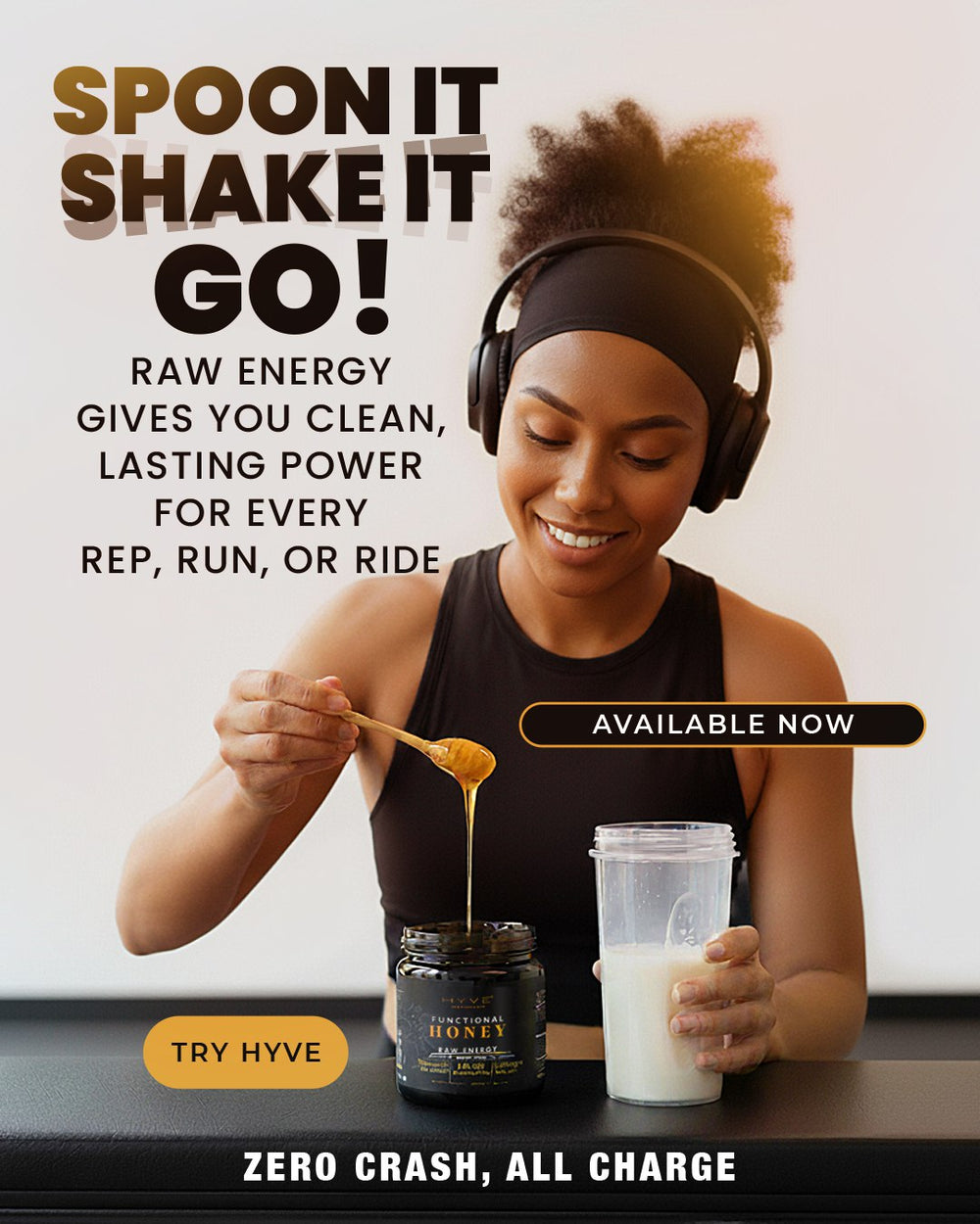 HYVE Performance - 8oz Raw Energy Functional Honey Jar - Cordyceps & Volcanic Sea Salt