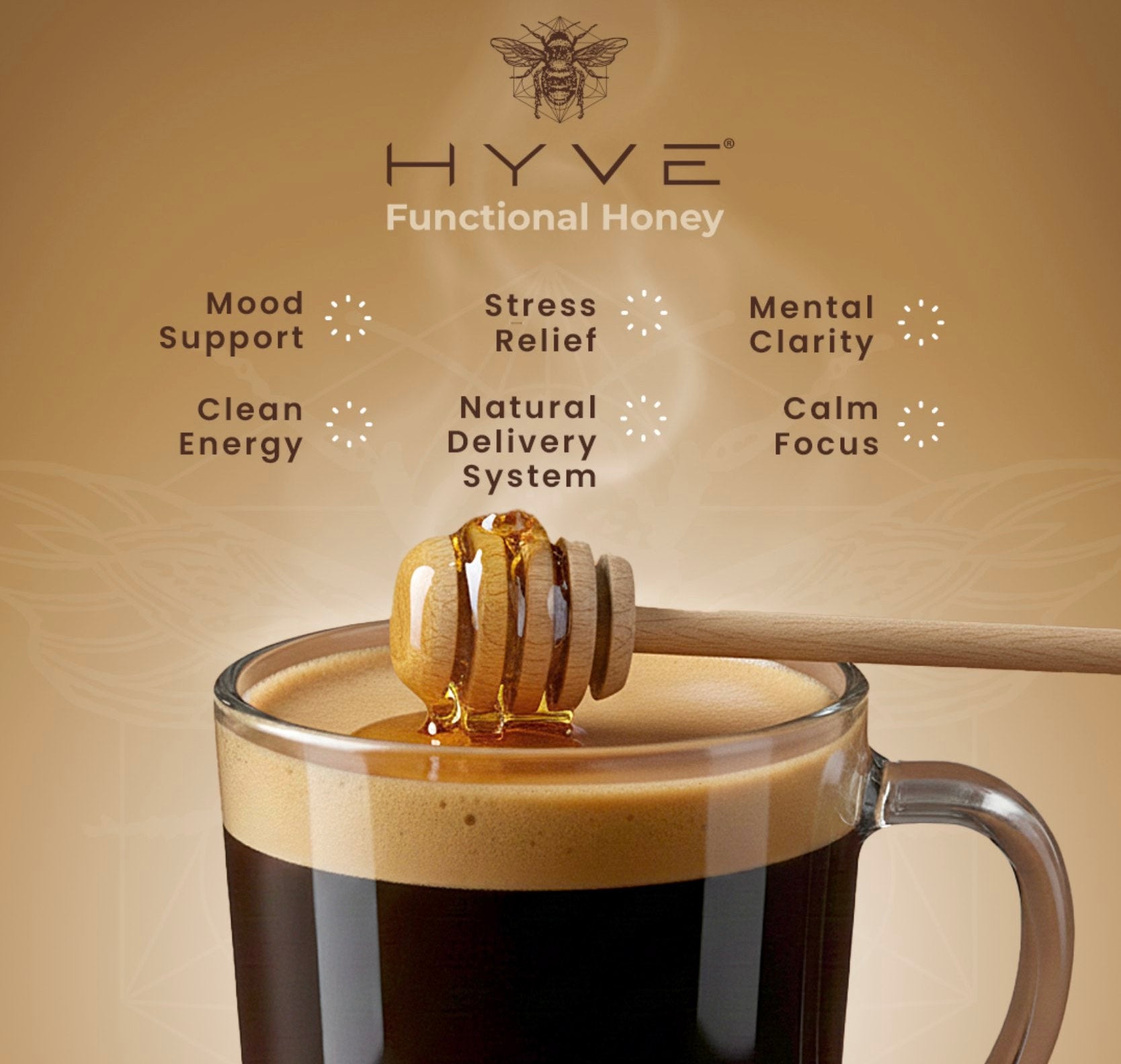 HYVE Mind - Focus & Memory Functional Honey 15 Packets - Lions Mane & Cacao + Bee Pollen
