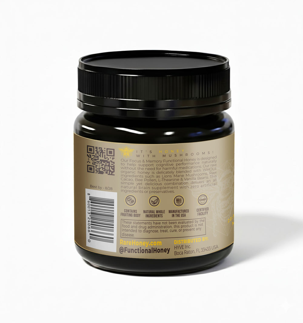 HYVE Mind - 8oz Focus & Memory Functional Honey Jar - Lions Mane & Cacao + Bee Pollen