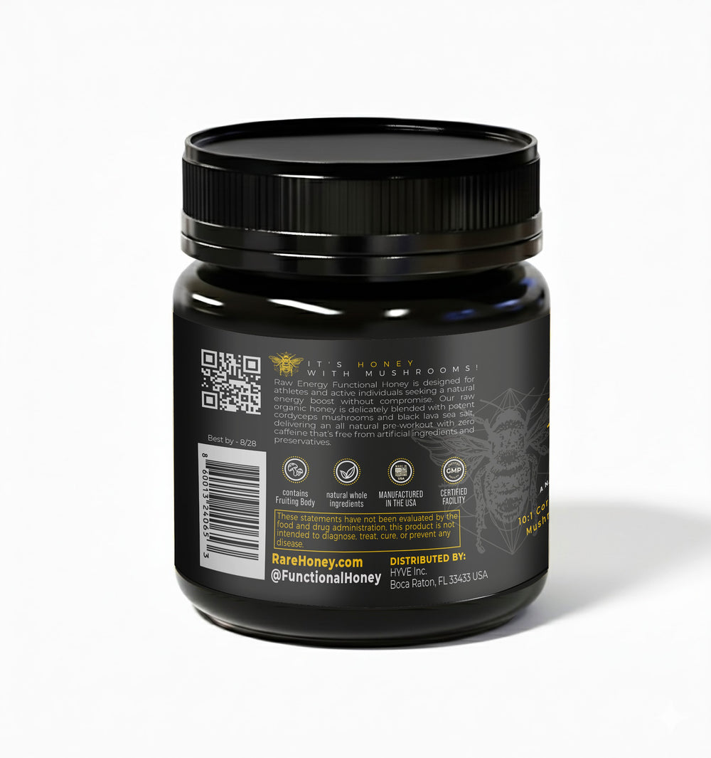HYVE Performance - 8oz Raw Energy Functional Honey Jar - Cordyceps & Volcanic Sea Salt